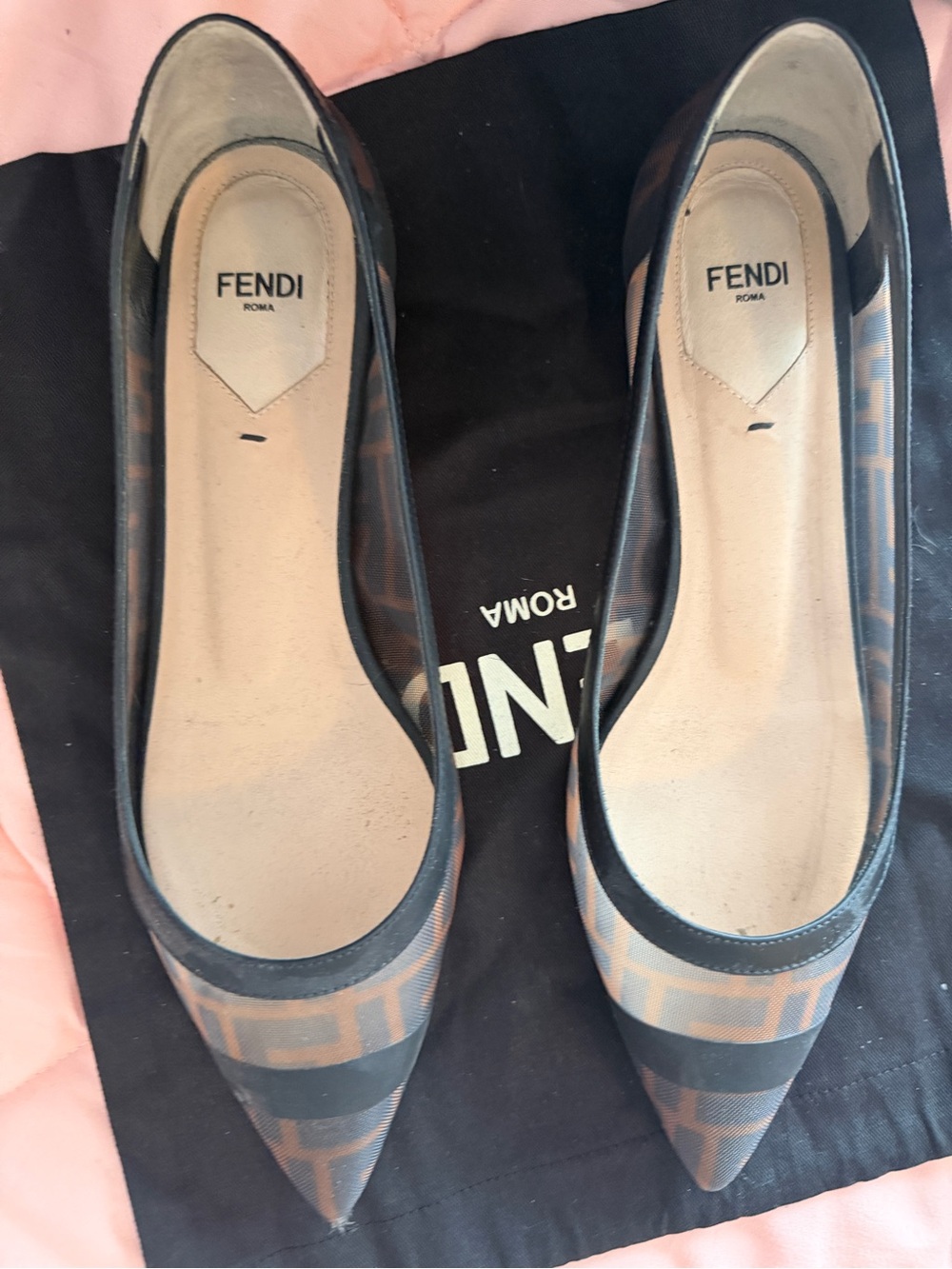 Fendi Brown & Black FF Monogram Pointed Toe Flats